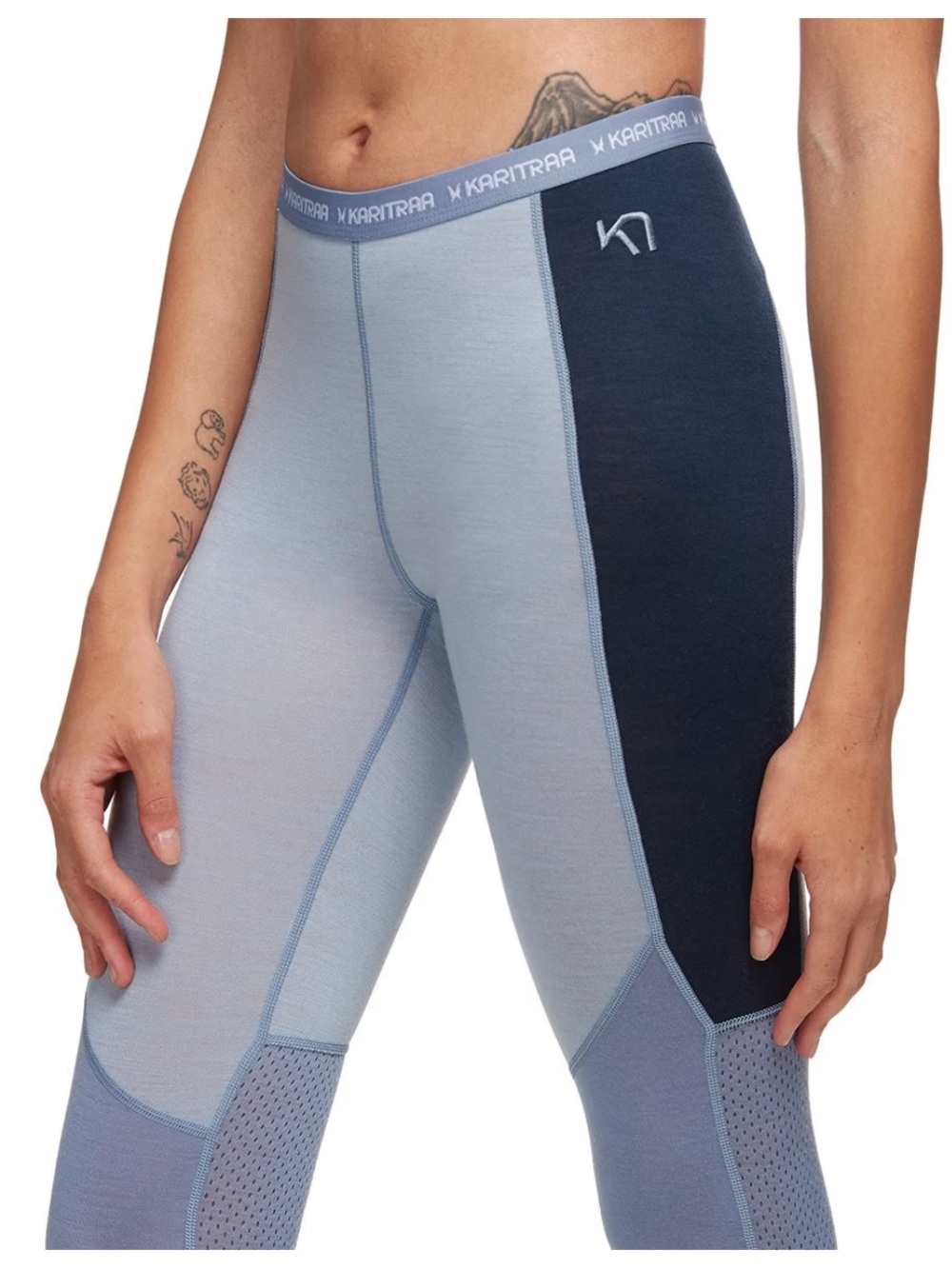 Kari Traa Kink base layer pants featuring a multi-tone blue and grey colorblock